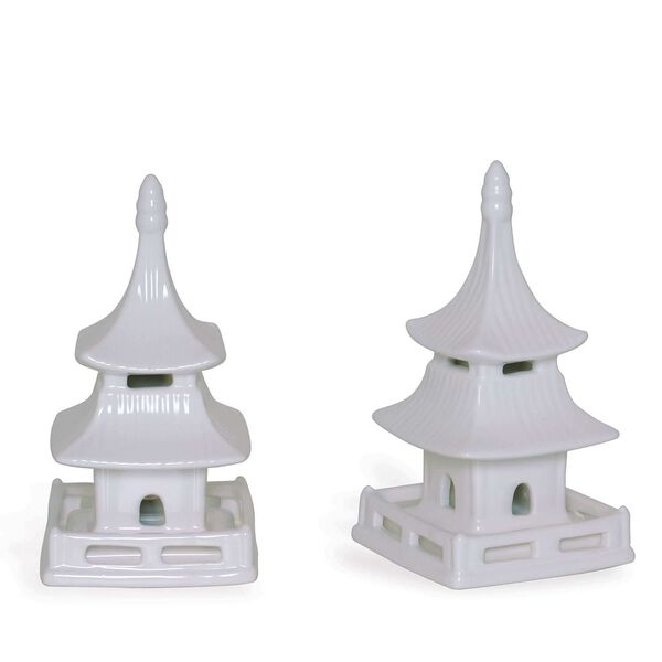 Pagoda White Nine-Inch Decorative Object, Set of Two, image 1
