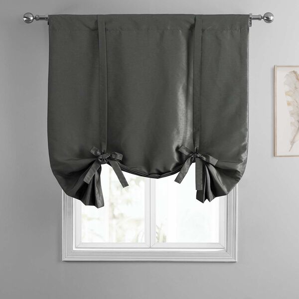 Arrowhead Grey Vintage Textured Faux Dupioni Silk Tie-Up Window Shade Single Panel, image 3