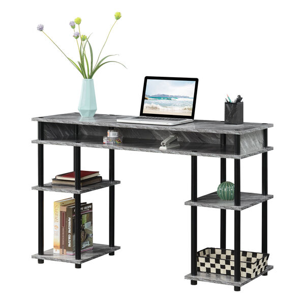 Designs2Go Gray Marble Black No Tools Student Desk with Shelves, image 3