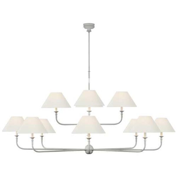 Piaf White 12-Light Oversized Two Tier Chandelier with Linen Shades by Thomas O'Brien, image 1