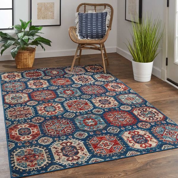 Nolan Bohemian Eclectic Patchwork Blue Red Tan Area Rug, image 2