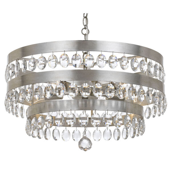 Perla Antique Silver Five Light Chandelier with Clear Elliptical Faceted Crystal, image 1