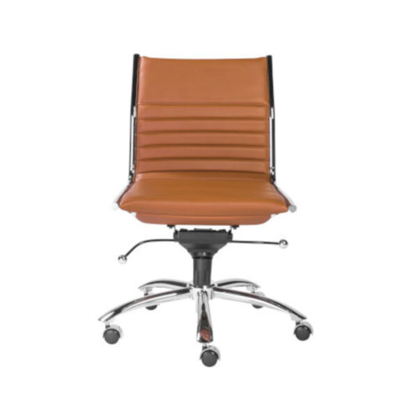 Emerson Cognac and Chrome Leatherette Armless Low Back Office Chair, image 1