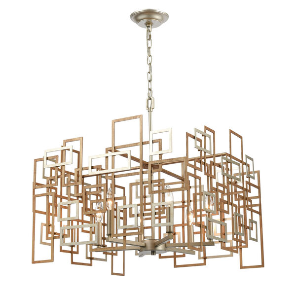 Gridlock Matte Gold and Aged Silver Six-Light Chandelier, image 4