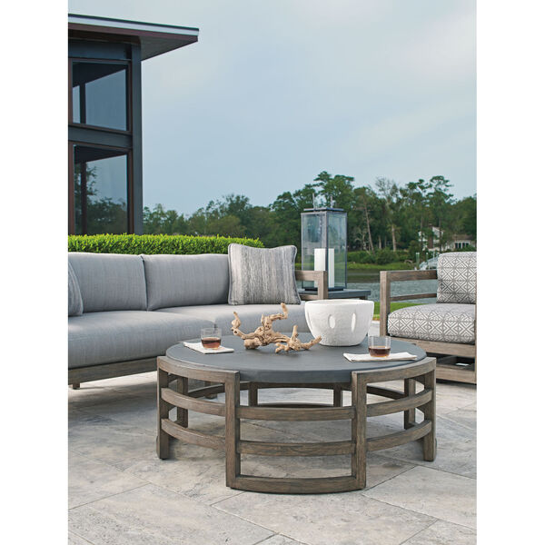 La Jolla Taupe, Gray and Patina upholstered Round Cocktail Table, image 2