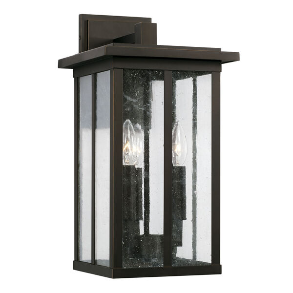 Barrett Oiled Bronze Three-Light Outdoor Wall Lantern with Antiqued Glass, image 1