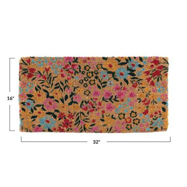 Multicolor Natural Coir Doormat with Florals, image 5