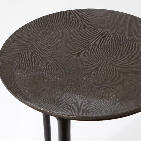 Black Nickel 16-Inch Circle Etched Accent Table, image 5