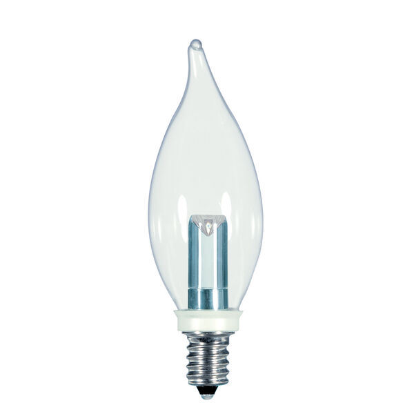 SATCO Clear LED CA8 Candelabra 1 Watt Candle LED Light Bulb with 2700K 25 Lumens 80 CRI and 360 Degrees Beam, image 1