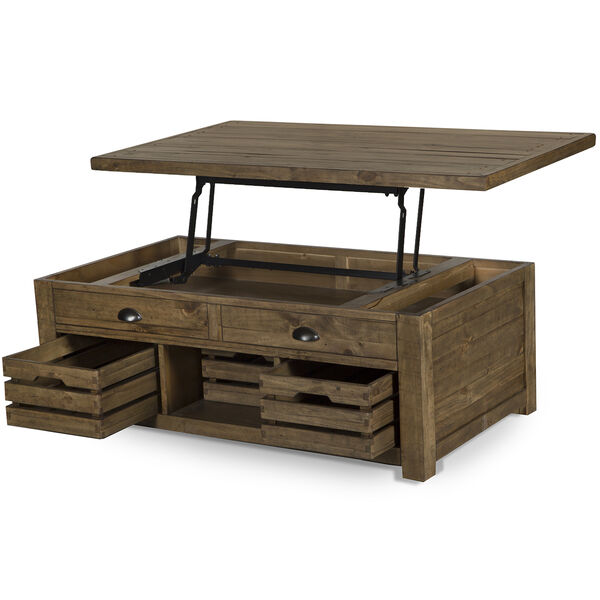 Stratton Rustic Warm Nutmeg Lift Top Storage Coffee Table with Casters, image 2