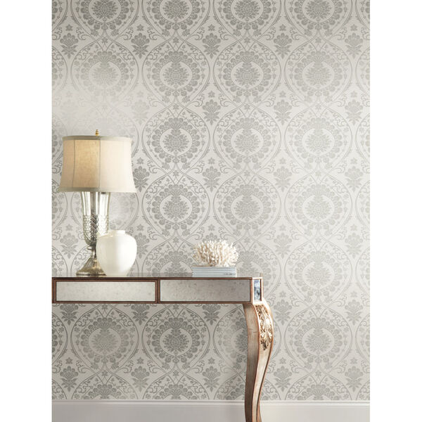 Damask Resource Library Gray and Silver 27 In. x 27 Ft. Imperial Wallpaper, image 1