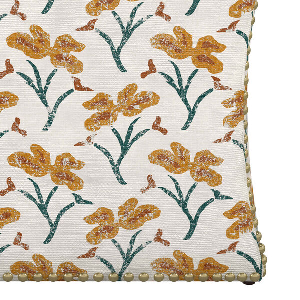 Vanves Floral Ochre Teal 19-Inch Button Storage Ottoman, image 4