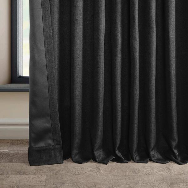 Essential Black Faux Linen Extra Wide Room Darkening Single Panel Curtain, image 7