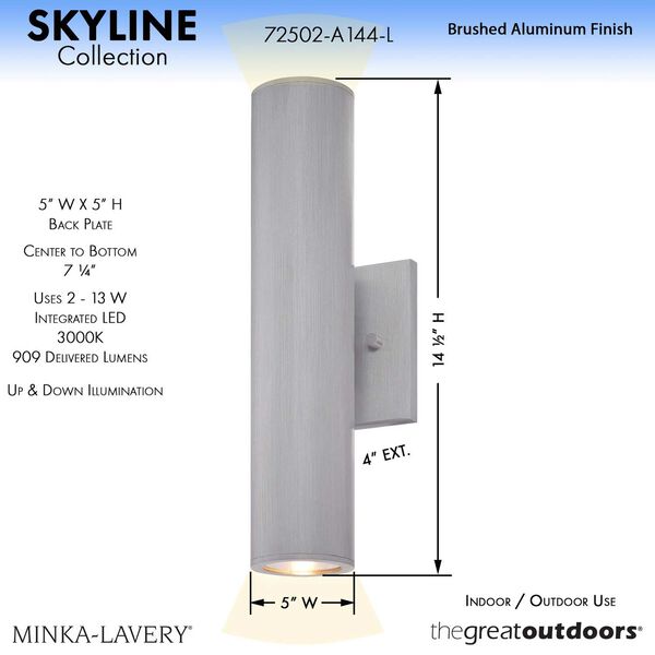 Skyline Brushed Aluminum Two-Light Outdoor LED Wall Mount, image 3