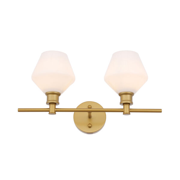 Gene Brass Two-Light Bath Vanity with Frosted White Glass, image 4