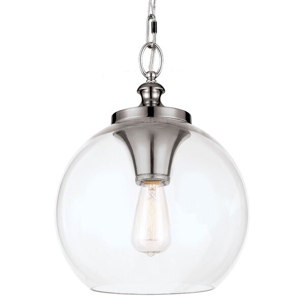 Tabby Polished Nickel One-Light Pendant with Clear Glass, image 1