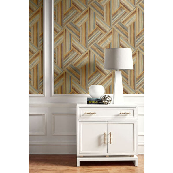 Living with Art Saddle Brown and Steel Geo Inlay Unpasted Wallpaper, image 1
