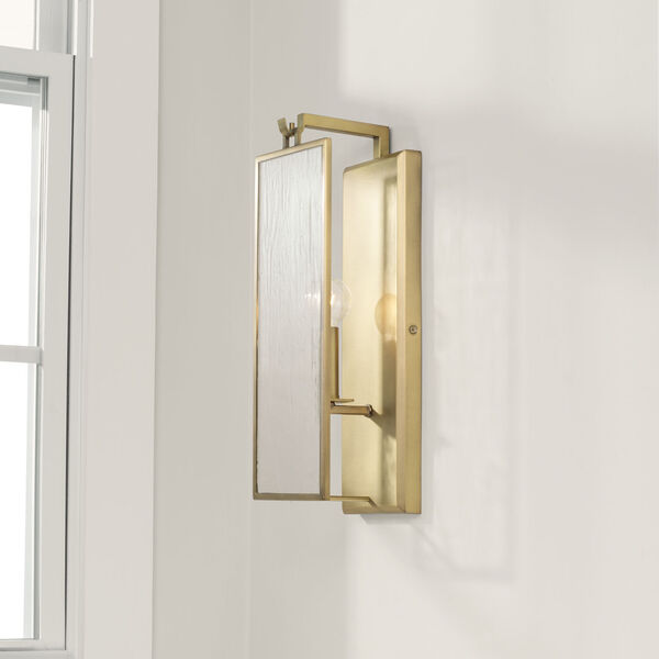 Rylann Aged Brass One-Light Sconce with Antiqued Rain Glass, image 2