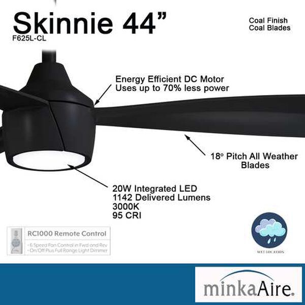 Skinnie Coal 44-Inch LED Outdoor Ceiling Fan, image 4