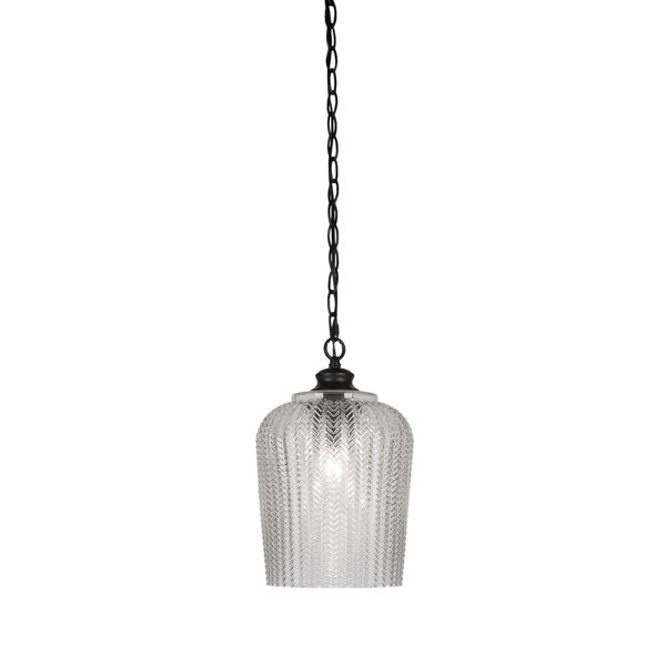 Cordova Matte Black One-Light Mini Pendant with Clear Textured Glass Shade, image 1