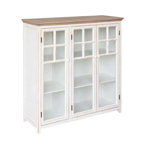 Bungalow Lane Cream Wood Cabinet with 3 Shelves and 3 Glass Doors, image 1