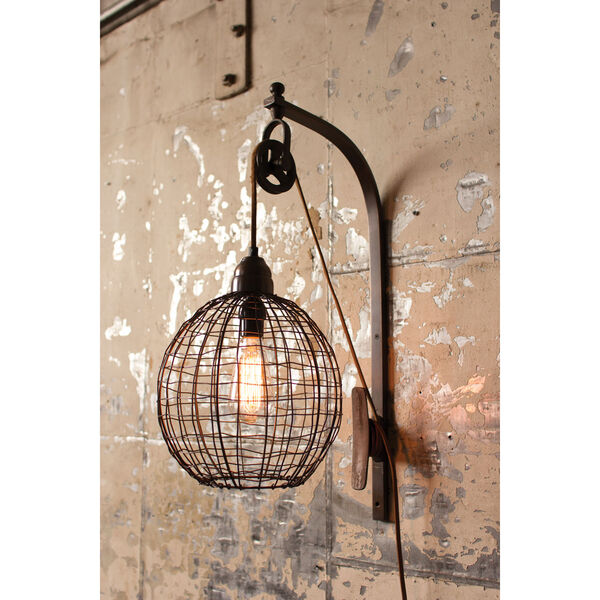 Wire Sphere One-Light Wall Sconce With Pulley, image 1