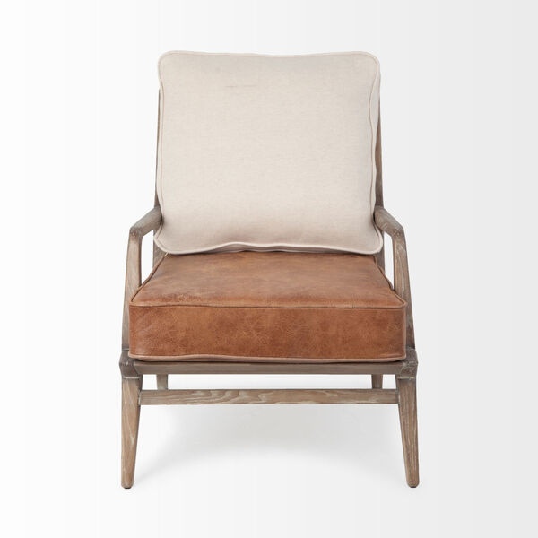 Harman II Off-White and Brown Leather Seat Arm Chair, image 2