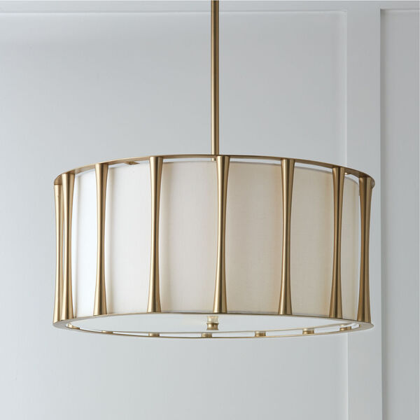 Bodie Matte Brass Four-Light Pendant with White Fabric Shade with Frosted Acrylic Diffuser, image 4