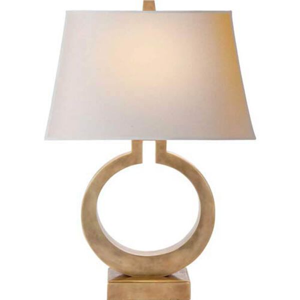 Ring Form Large Table Lamp in Antique-Burnished Brass with Natural Paper Shade by Chapman and Myers, image 1