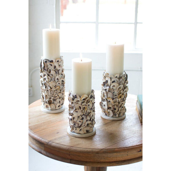 White Oyster Shell Pillar Candle Holder, Set of Three, image 1