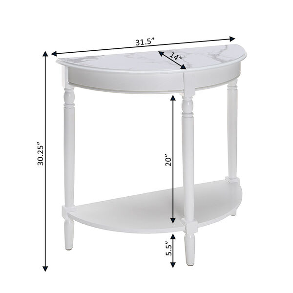 French Country Faux Marble White Half-Round Entryway Table with Shelf, image 4