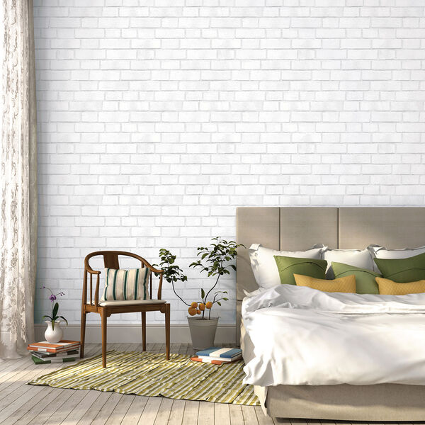 Brick White Textured 33 ft. L x 20.5 In. W Removable Wallpaper, image 3