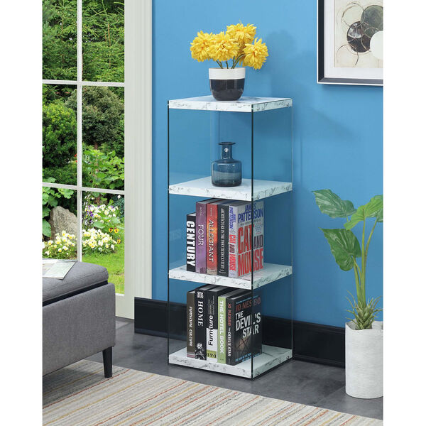 Soho 4 White Faux Marble 12-Inch Four Tier Tower Bookcase, image 1