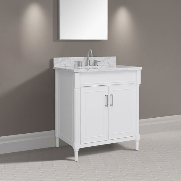 Bristol White 31-Inch Vanity Set with Carrara White Marble Top, image 3
