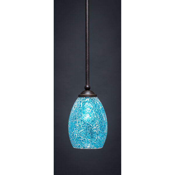 Zilo Dark Granite Eight-Inch One-Light Mini Pendant with Turquoise Fusion Glass, image 1