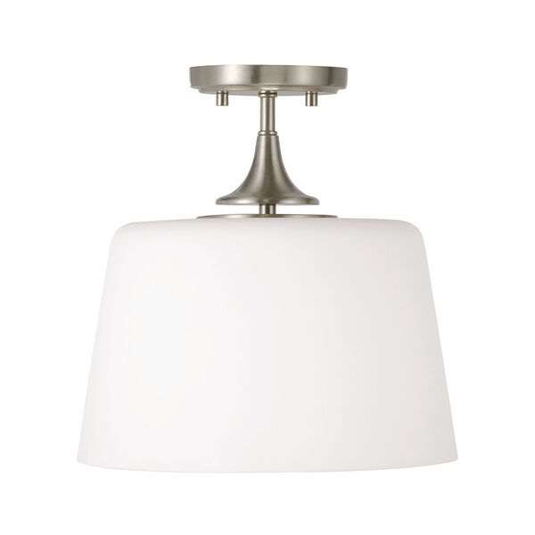 Presley Brushed Nickel One-Light Semi Flush Mount with Soft White Glass, image 1