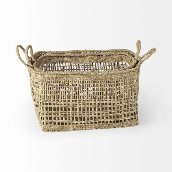 Bellisa Medium Brown Rectangular Basket with Handle, Set of 2, image 4