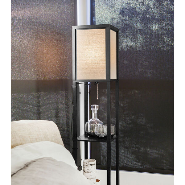 Maxwell Black LED Floor Lamp with Shelf, image 5