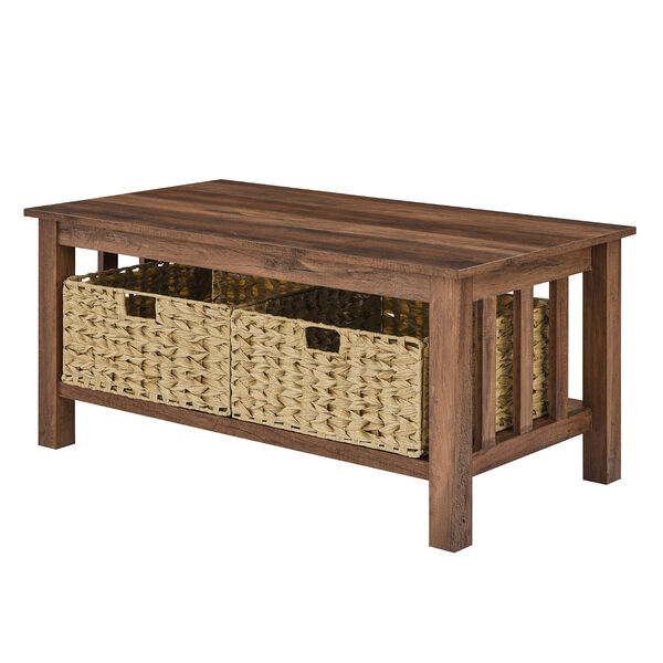 Rustic Oak Storage Coffee Table with Baskets, image 6