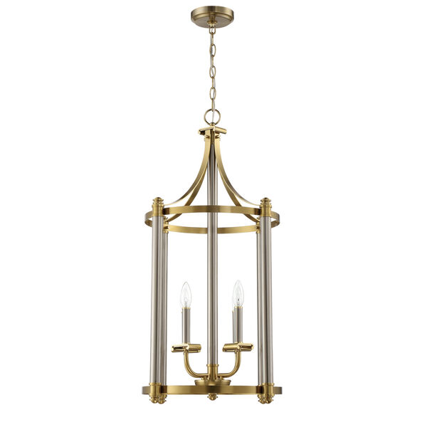 Stanza Brushed Polished Nickel and Satin Brass Four-Light Foyer Pendant, image 4