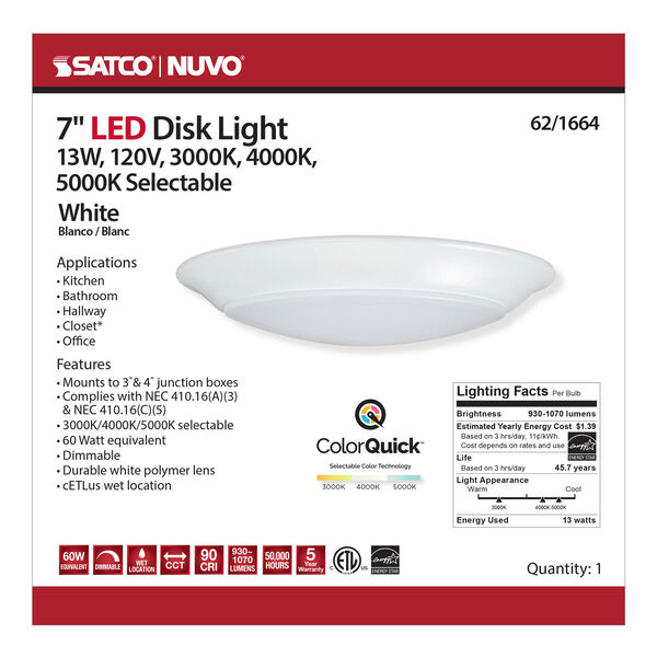 White 7-Inch 5000K Integrated LED Disk Light, image 3