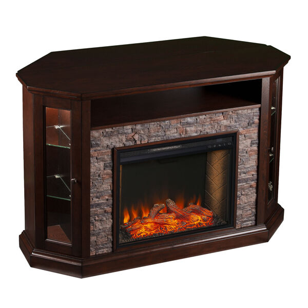 Redden Espresso Corner Convertible Smart Electric Fireplace with Storage, image 6