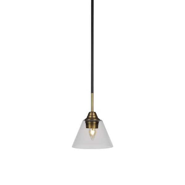 Paramount Matte Black and Brass Seven-Inch One-Light Mini Pendant with Clear Bubble Shade, image 1