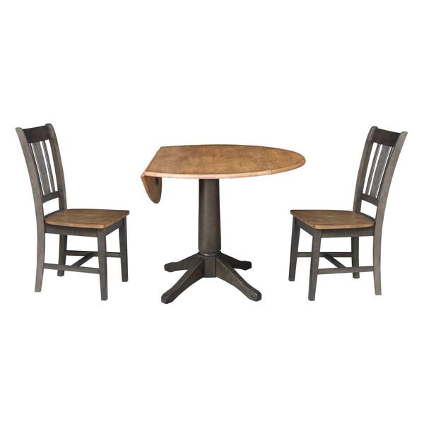 Hickory Washed Coal Round Dual Drop Leaf Dining Table with Two Splatback Chairs, image 4