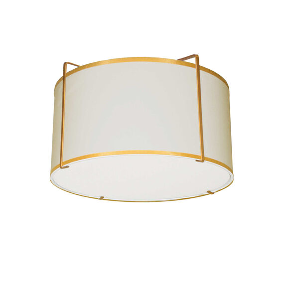 Trapezoid Cream and Gold Two-Light Flush Mount, image 1