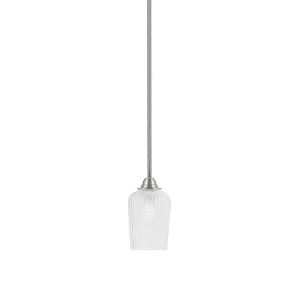 Paramount Brushed Nickel One-Light Mini Pendant with Five-Inch Clear Textured Glass, image 1