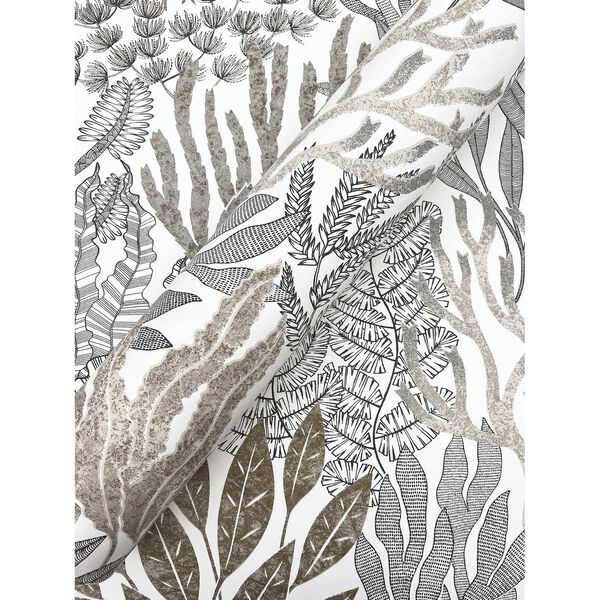 Coral Leaves Taupe Black Wallpaper, image 4