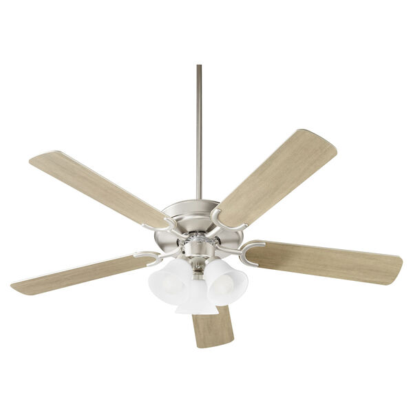 Virtue Satin Nickel Three-Light 52-Inch Ceiling Fan with Satin Opal Glass, image 1