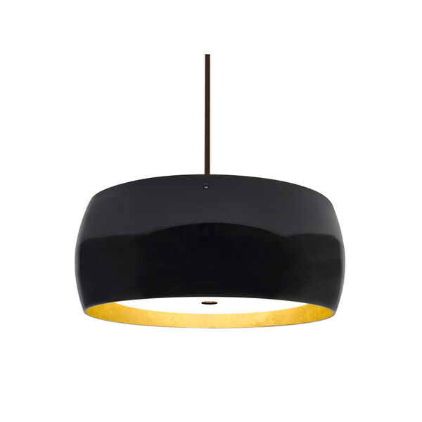 Pogo Bronze Three-Light Pendant With Black and Inner Gold Foil Glass, image 1
