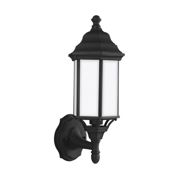 Sevier Black Seven-Inch One-Light Outdoor Uplight Wall Sconce with Satin Etched Shade, image 1